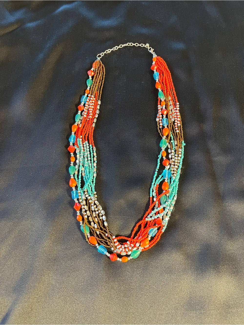 Multistrand Beaded Necklace - Red & Turquoise